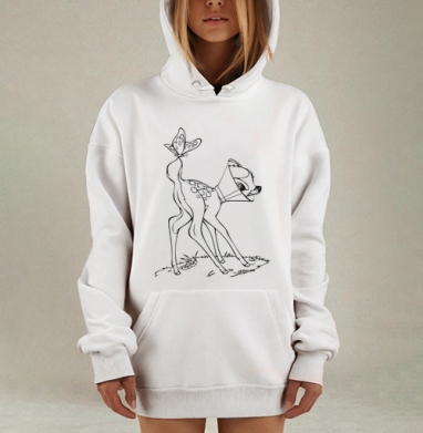 Ироничная черно белая пародия где есть олененок бабочка конус, Hoodie Mjhigh Dig, оверсайз, утепленная